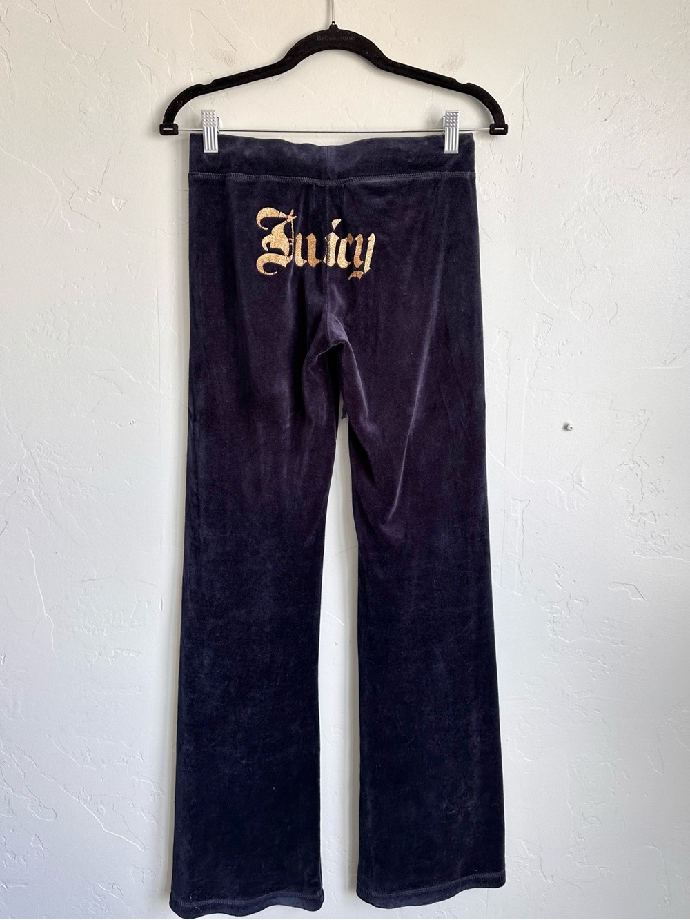 Y2K Vintage Juicy Couture Low Rise Navy Velour Track Pants Gold Crown Logo Med.